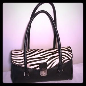 Kate Landry black leather & zebra calf hair purse